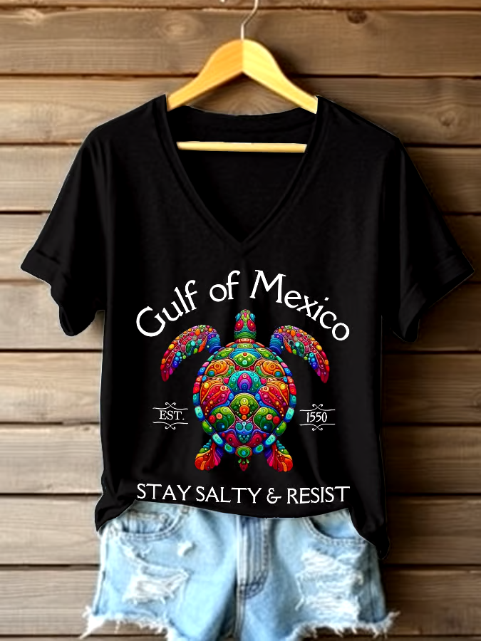 ?Buy 3 get 12% off丨Women's Gulf Of Mexico Printed V Neck T-shirt