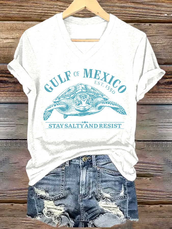 ?Buy 3 get 12% off丨Women's Gulf Of Mexico Printed V Neck T-shirt