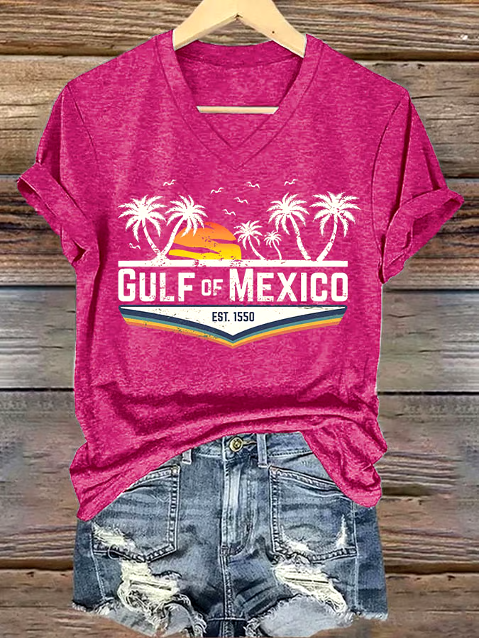 ?Buy 3 get 12% off丨Women's Gulf Of Mexico Printed V Neck T-Shirt