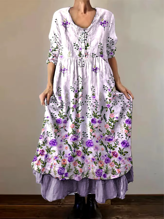 ?Buy 3 get 12% off丨Women's Alzheimer's Awareness Purple Floral Pansy Printed Double-layered Long Skirt