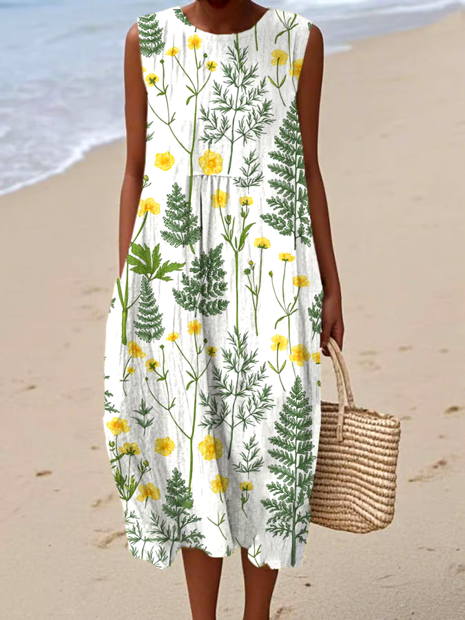 ?Buy 3 get 12% off丨Women's Spring/Summer Vintage Plant Print Dress丨?100% natural cotton