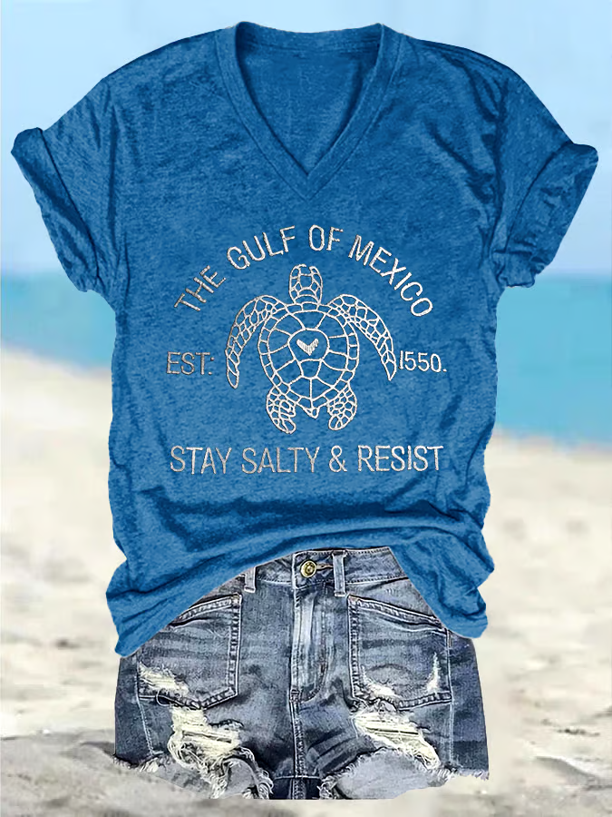 ?Buy 3 get 12% off丨Women's Retro The Gulf Of Mexico Est 1550 Stay Salty And Resist Print T-Shirt