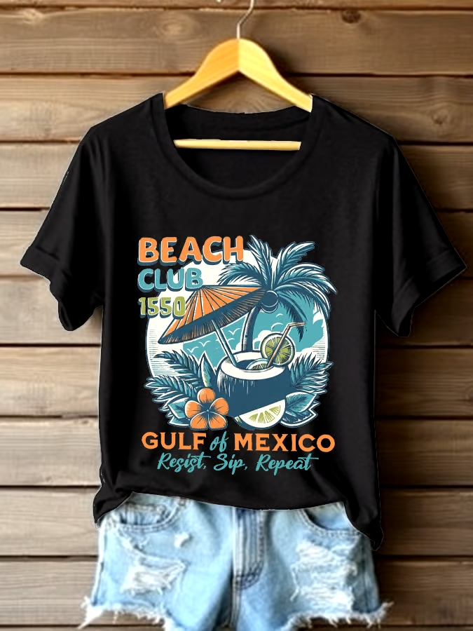 ?Buy 3 get 12% off丨Women's Gulf Of Mexico Printed Round Neck T-shirt