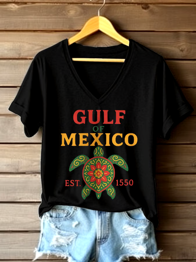 ?Buy 3 get 12% off丨Women's Sea Turtle The Gulf Of Mexico Printed V Neck T-shirt