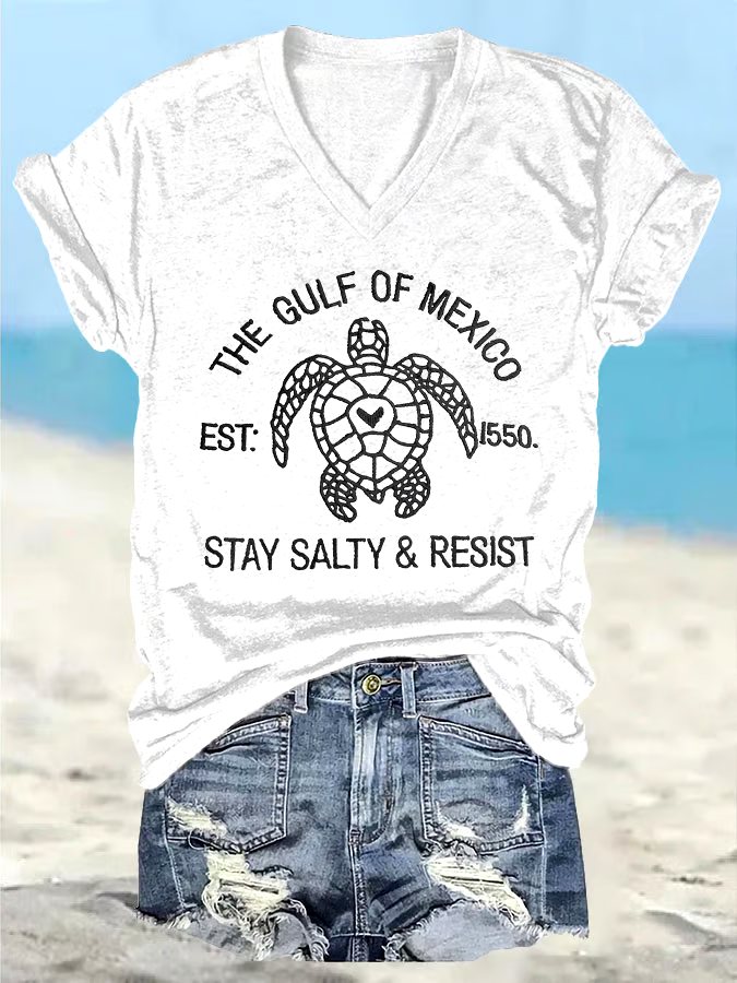 ?Buy 3 get 12% off丨Women's Retro The Gulf Of Mexico Est 1550 Stay Salty And Resist Print T-Shirt
