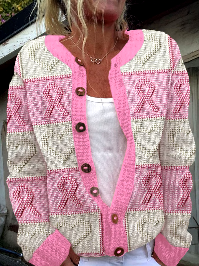 ?Buy 3 get 12% off丨Women's Breast Cancer Print Knit Cardigan