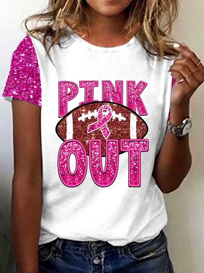 ?Buy 3 get 12% off丨Women's Casual American Football Breast Cancer pink out Short Sleeve T-Shirt