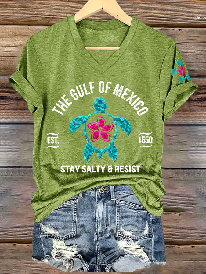 ?Buy 3 get 12% off丨Women's Gulf Of Mexico Printed V Neck T-shirt