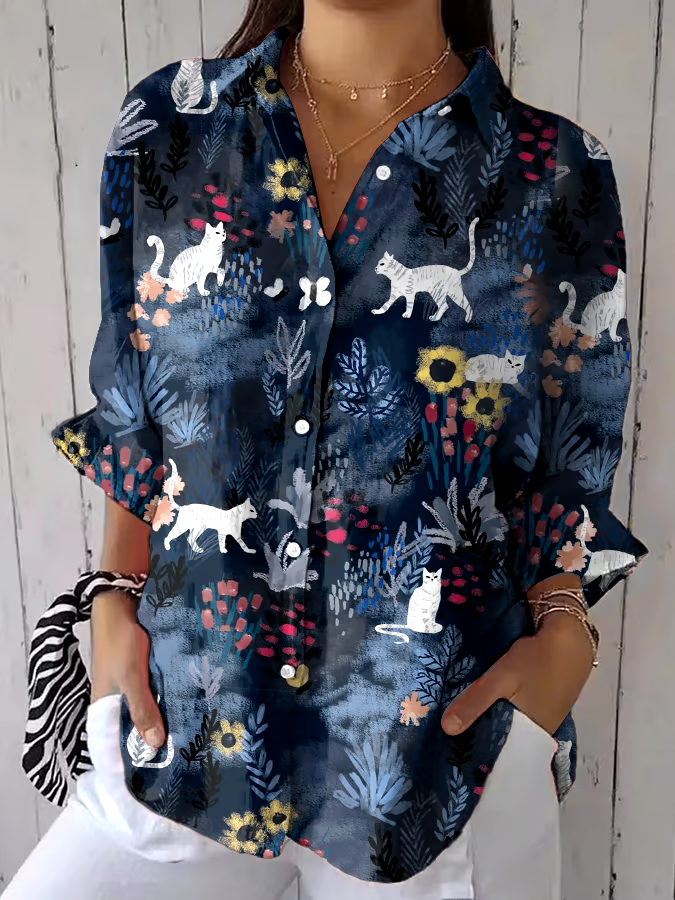 ?Buy 3 get 12% off丨Women's Retro Forest Plant Animal Print Shirt丨?100% natural cotton