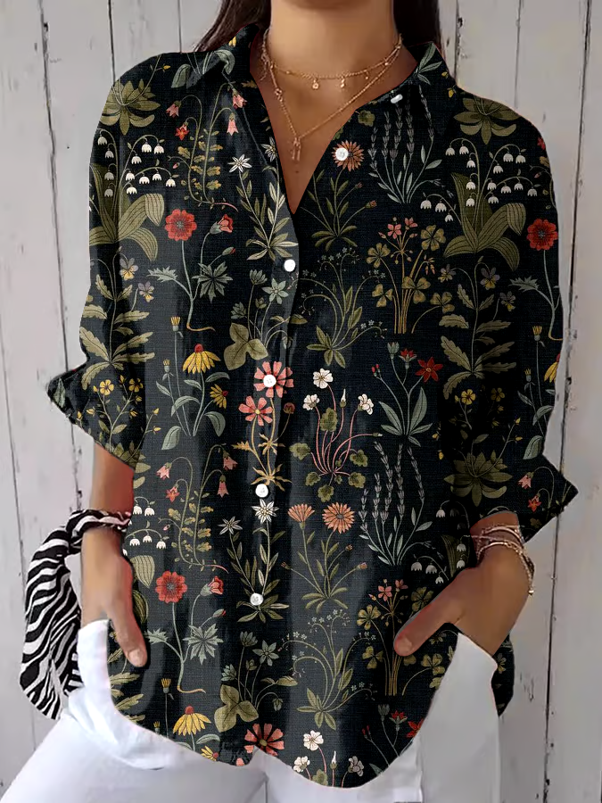 ?Buy 3 get 12% off丨Women's Forest Floral Print Casual Lapel Shirt
