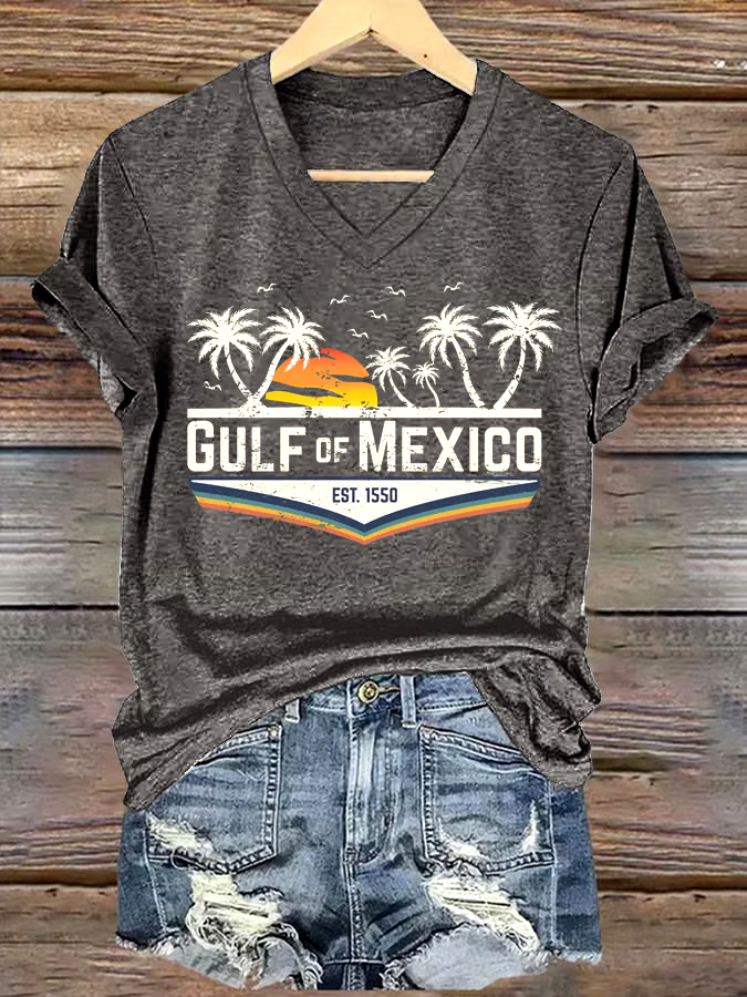 ?Buy 3 get 12% off丨Women's Gulf Of Mexico Printed V Neck T-Shirt