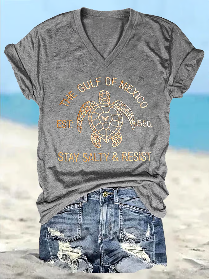 ?Buy 3 get 12% off丨Women's Retro The Gulf Of Mexico Est 1550 Stay Salty And Resist Print T-Shirt