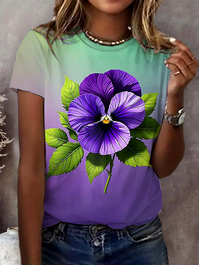 ?Buy 3 get 12% off丨Women's Retro Purple Floral Print T-Shirt