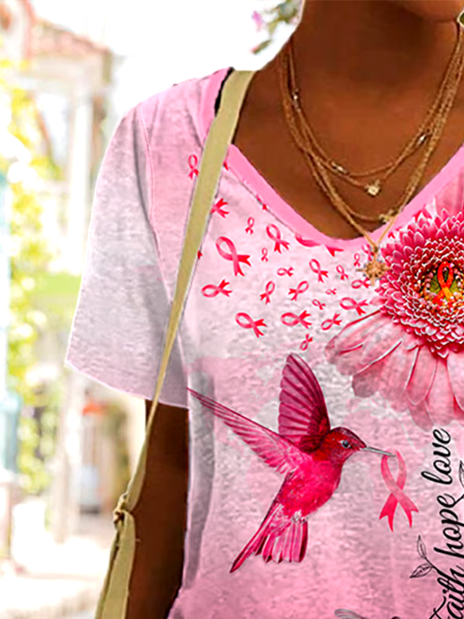 ?Buy 3 get 12% off丨Faith Hope Love Breast Cancer Awareness Print T-Shirt