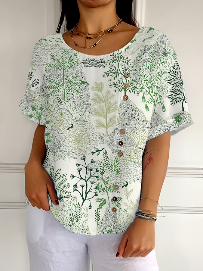 ?Buy 3 get 12% off丨Women's Casual Forest Animal Plant Flower Cotton And Linen Shirt丨?100% natural cotton