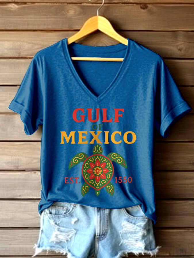 ?Buy 3 get 12% off丨Women's Sea Turtle The Gulf Of Mexico Printed V Neck T-shirt