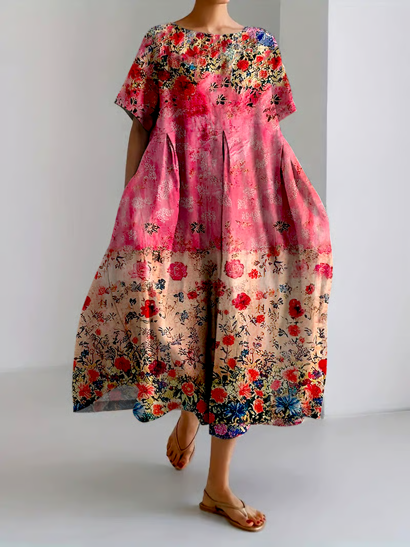 ?Buy 3 get 12% off丨Women's Casual Retro Floral Print Cotton And Linen Dress