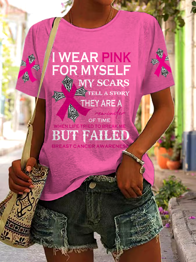 ?Buy 3 get 12% off丨Women's Casual Breast Cancer Healing Printed Round Neck Short Sleeve T-Shirt