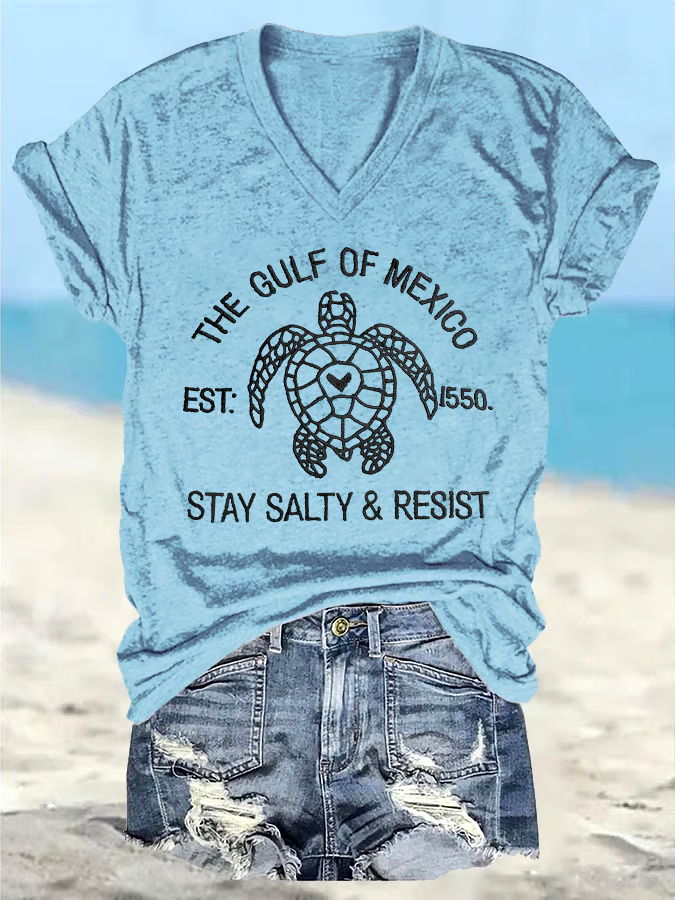 ?Buy 3 get 12% off丨Women's Retro The Gulf Of Mexico Est 1550 Stay Salty And Resist Print T-Shirt